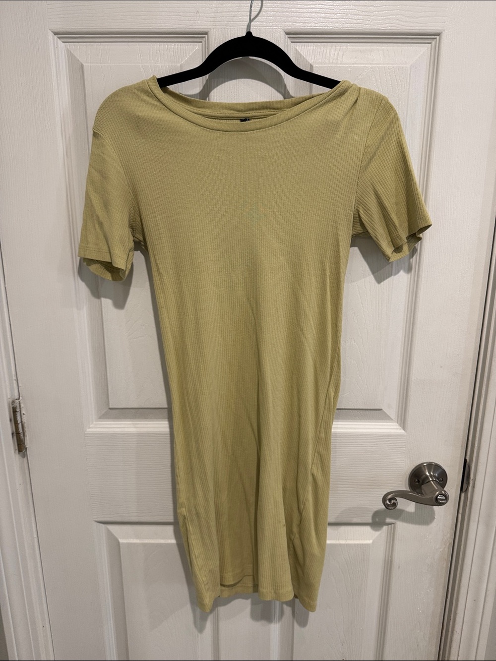 Classic Ribbed Mini Dress in Light Olive